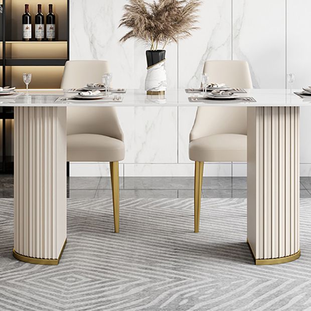 Luxury Sintered Stone Top Table Oval White Table with Double Pedestal