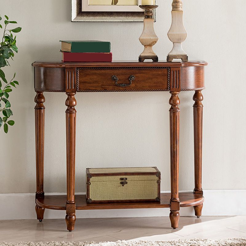 Mid-Century Modern Solid WoodTable, 35.43" H Console Accent Table in Brone