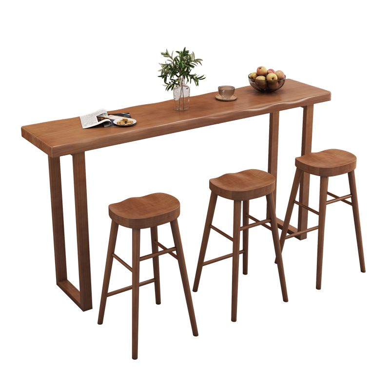 Modern Solid Wood Bar Table Brown Rectangle Bar Height Cocktail Table with Sled Base