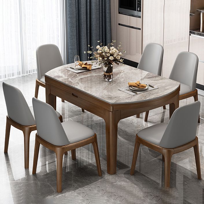Round Modern Stone Dining Table Extendable for Small Spaces in Grey