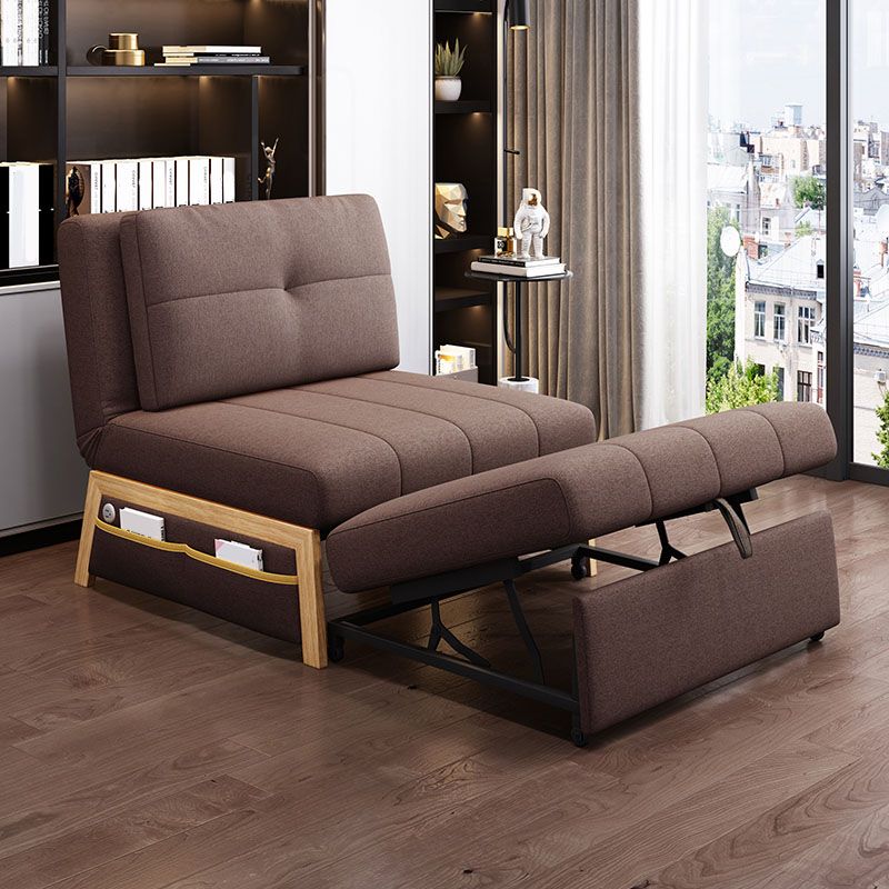 Contemporary Fabric Sofa Bed Sewn Pillow Back Sofa Bed in Brown