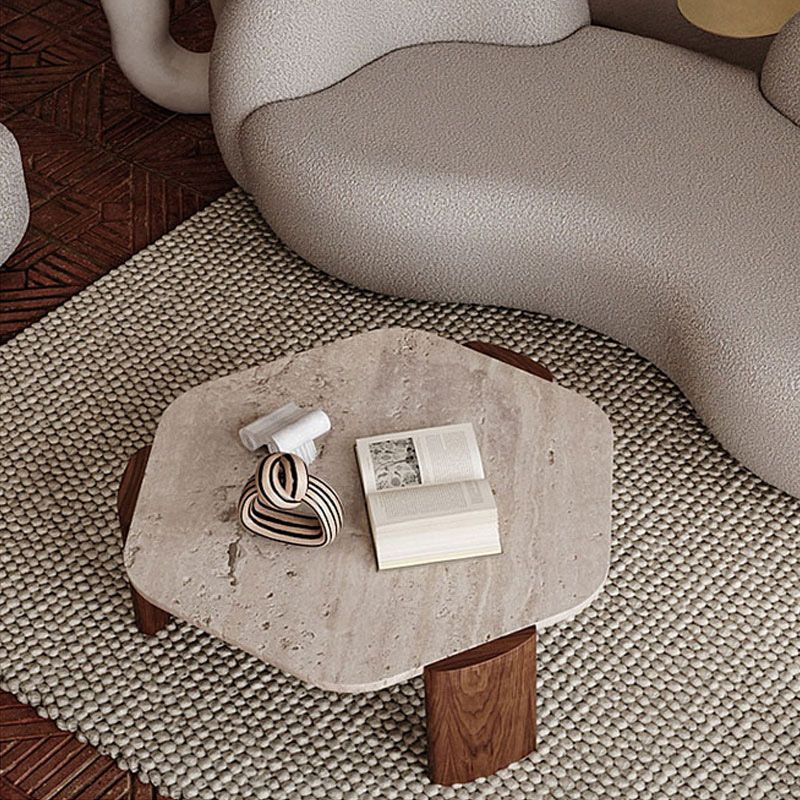 Contemporary Hexagon Coffee Table 3 Legs Stone Coffee Cocktail Table