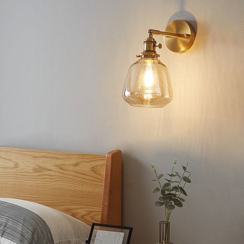 Nordic Style Brass Wall Light Bowl Shape Wall Sconce with Glass for Bedroom