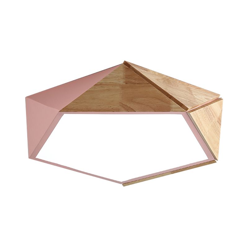 Wood Splicing 3D Pentangle Ceiling Flush Macaron Pink/Green LED Flush Mounted Lamp in Warm/White Light, 16.5/20.5 Inch Wide