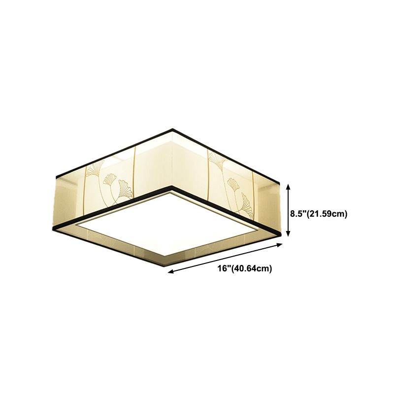 New Chinese Ceiling Light Geometry Shape Ceiling Lamp with Fabric Shade for Bedroom