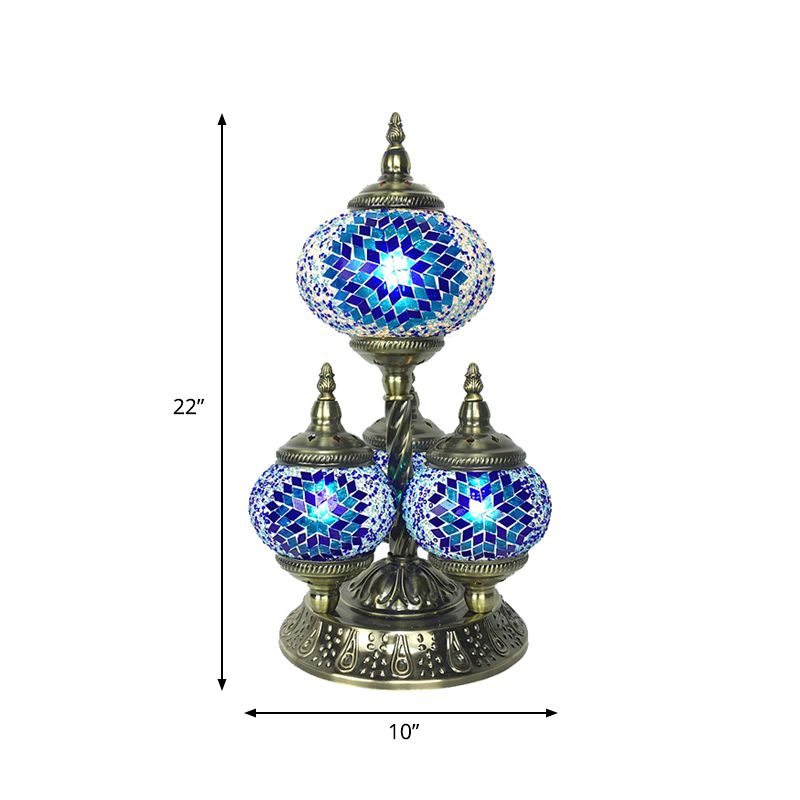 Lampe de lecture elliptique pour salle d'étude, vitrail Vintage à 4 têtes, lampe de Table de nuit jaune/bleu/vert