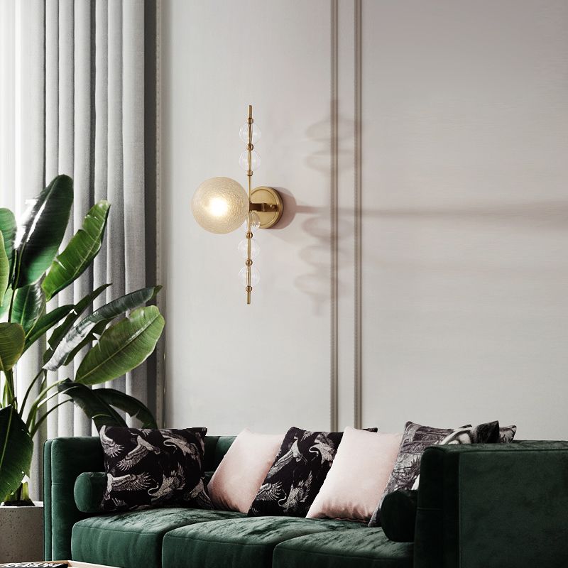 Crackle Glass Round Wall Lighting Modern 1 Bulb Sconce Light Fixture in Gold for Living Room