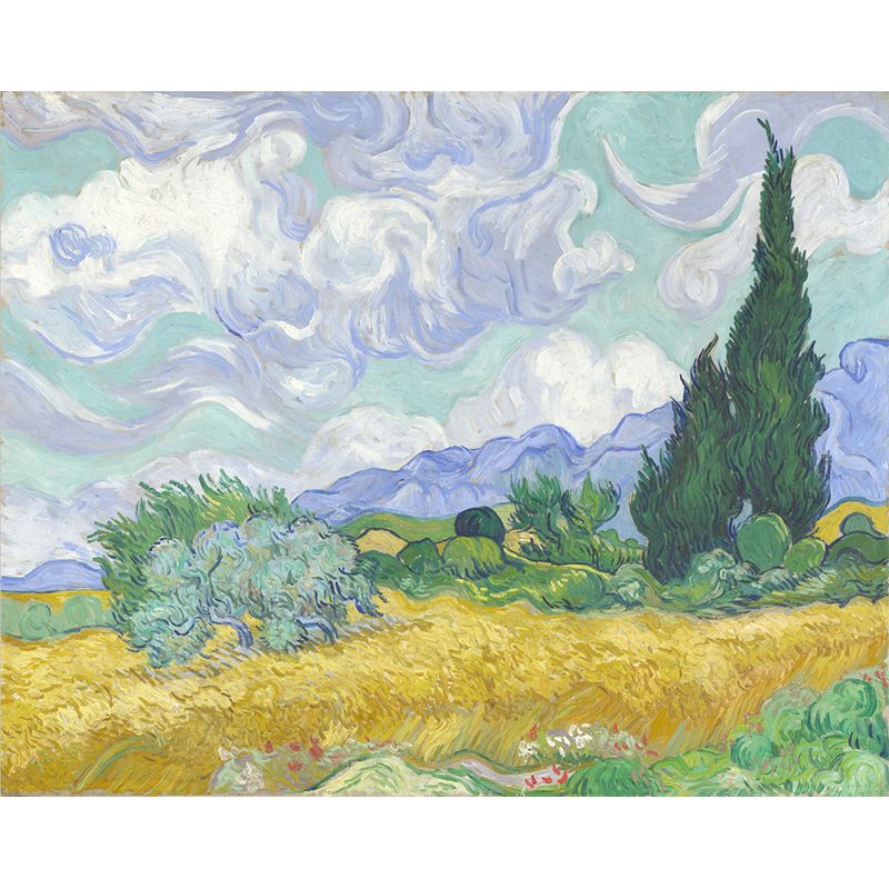 Wheat Field with Cypresses Mural Classic Moisture Resistant Bedroom Wall Covering, Optional Size