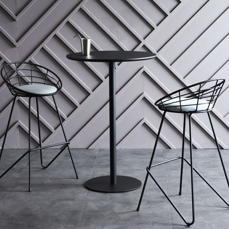 Industrial Wood Bar Dining Table Round Indoor Bistro Table with Single Pedestal