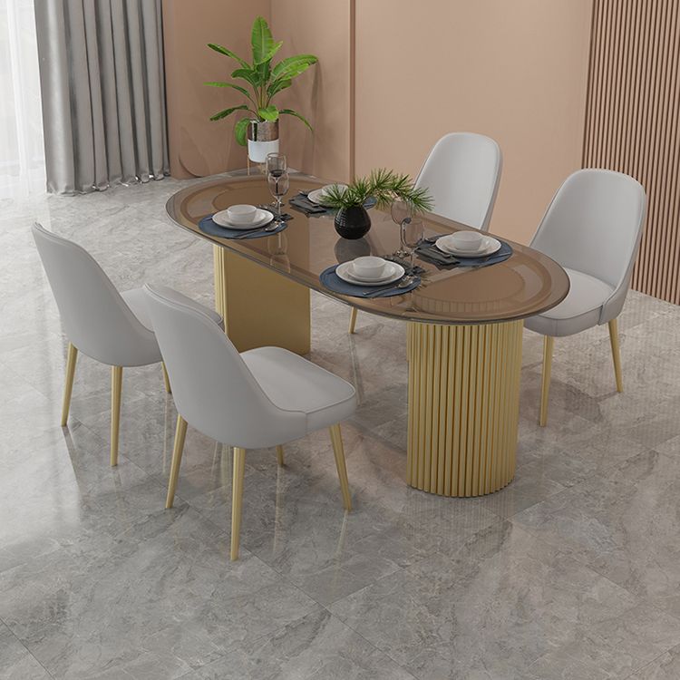 Tavolo da pranzo a due colori a forma ovale semplicità tavolo doppio piedistallo per sala da pranzo