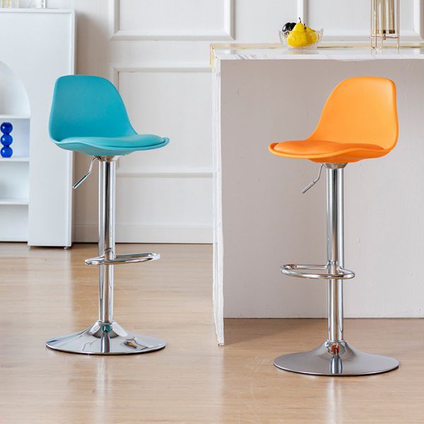 Living Room Nordic Liftable Barstool Leather Bar Stool with Silver Base