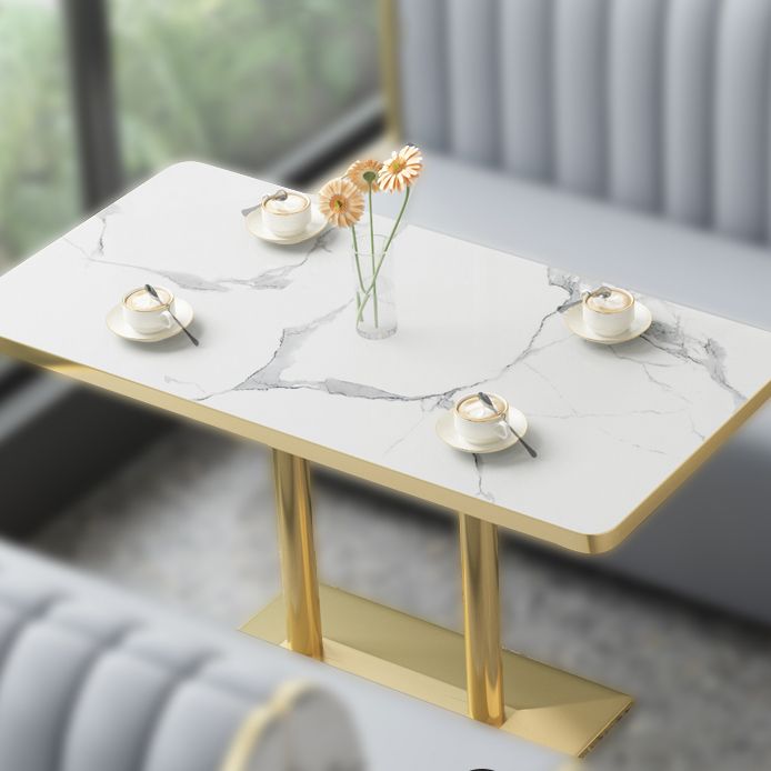 Industrial White Table for Restaurant Dining Table with Metal Base in Gold