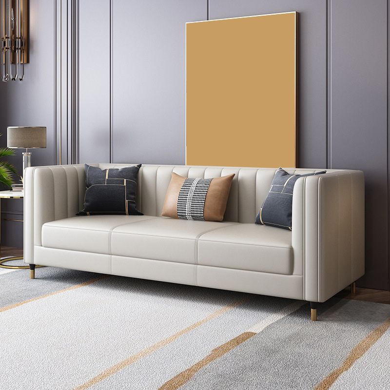 30.7" H Genuine Leather Sewn Pillow Back Tuxedo Arm Sofa for Living Room