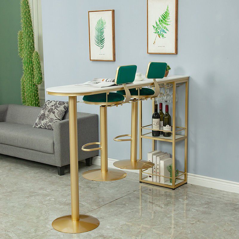 Glam Oval Bar Pub Table Set 1/3 Pieces Stone Top Bar Stool and Table Set