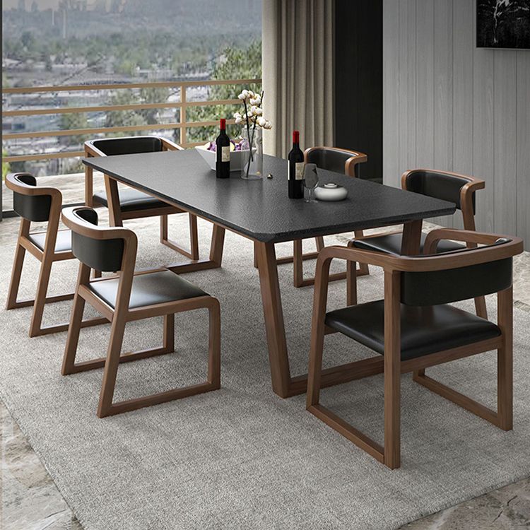 Industrial Stone Kitchen Dinner Table Rectangle Sled Base Dining Table