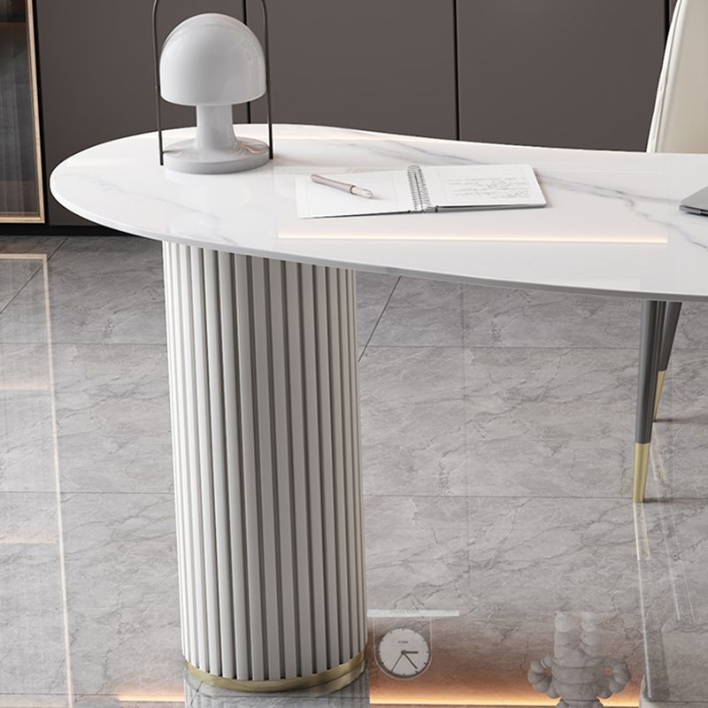 Unconventional Shape Office Desk Pedestal Glam Writing Desk in White