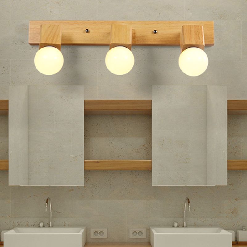 Geometric Shape Wood Vanity Sconce Light Modern Multi-Lights Vanity Mirror Lights in Brown