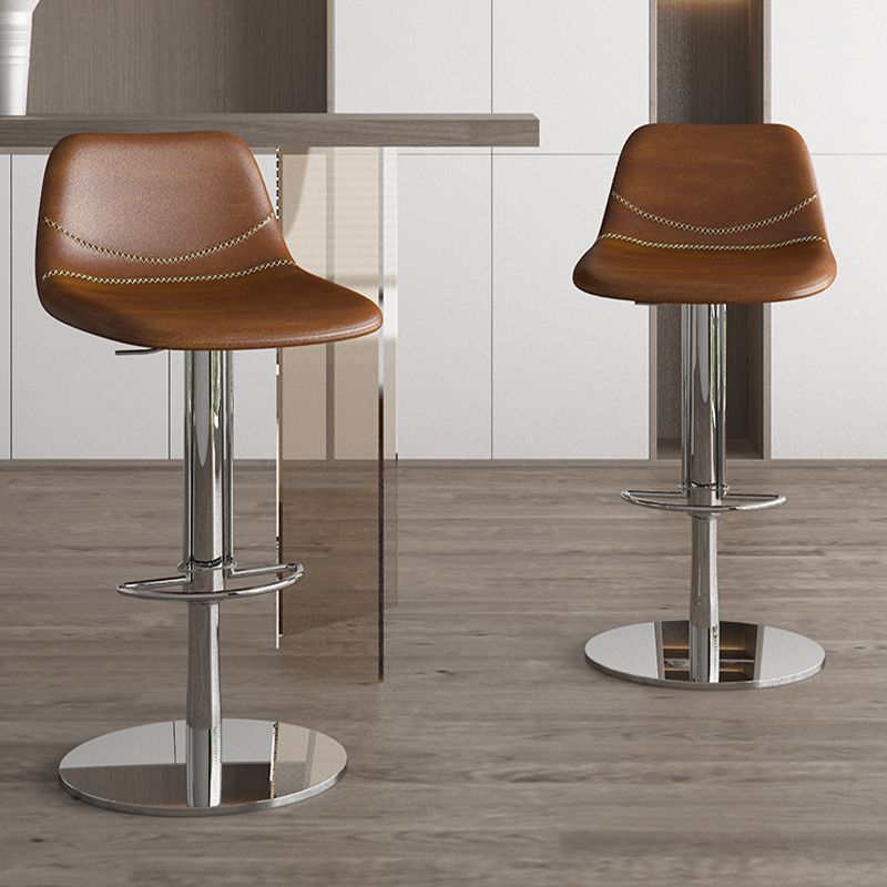 Contemporary Adjustable Backrest Counter High Stool with Leather Cushion