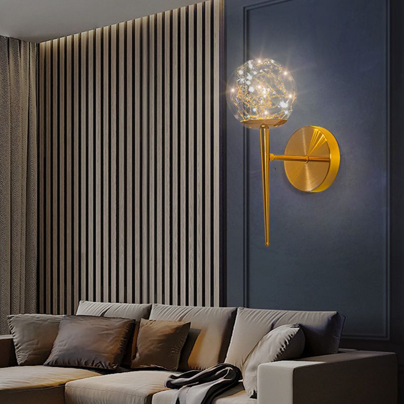 Modern Style Ball Wall Mounted Lamps Glass 1 Light Wall Lamps in Gold