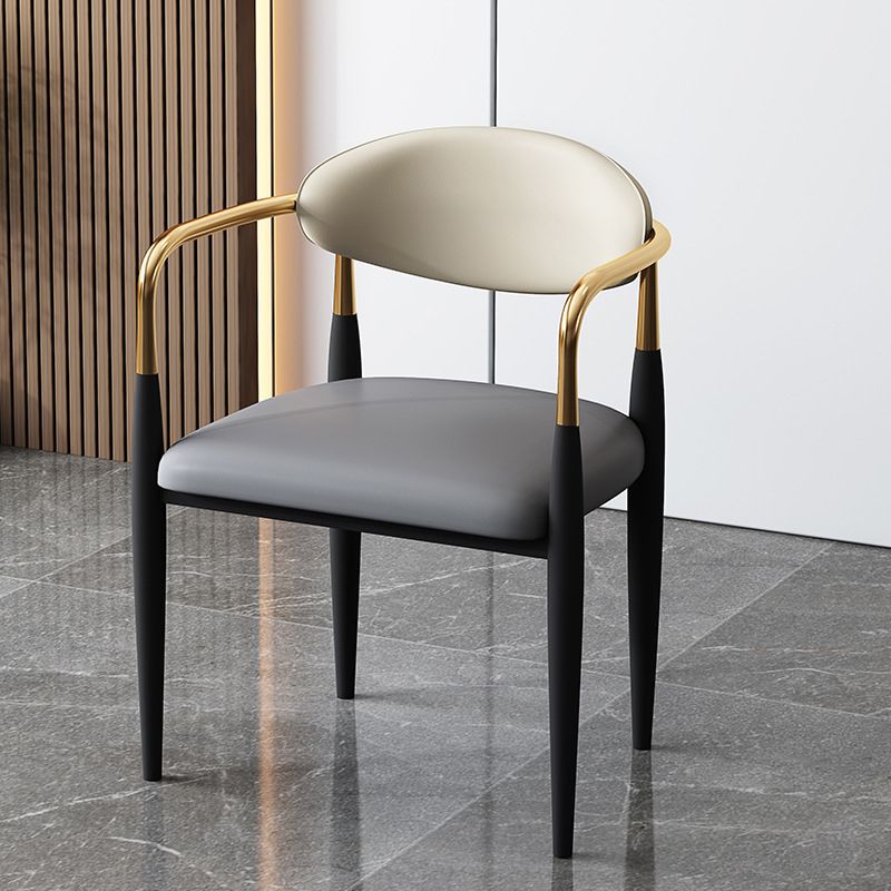 Chaise de salle à manger simple rembourrée en métal, fauteuil scandinave à dossier ouvert