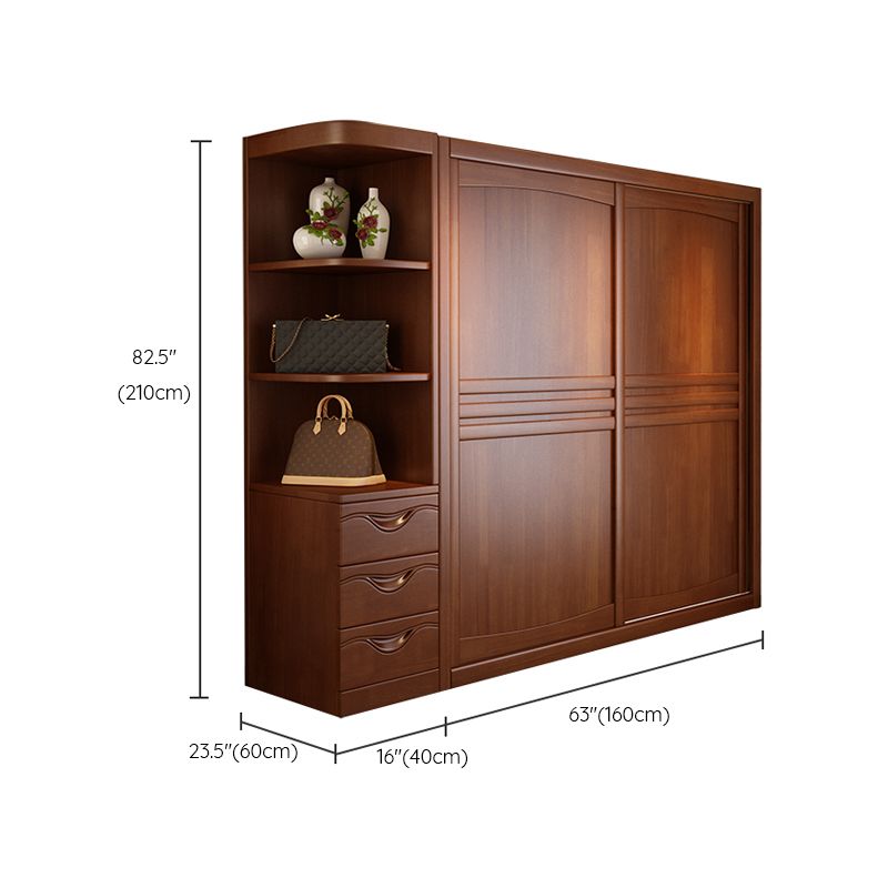Rubber Wood Frame Wardrobe Freestanding Wardrobe Armoire with Shelves and Clothes Rail