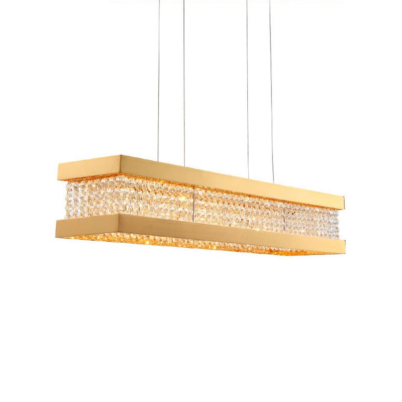 Black/Gold Rectangle Hanging Lighting Contemporary Clear Crystal 6/7/9 Lights Island Pendant Lighting
