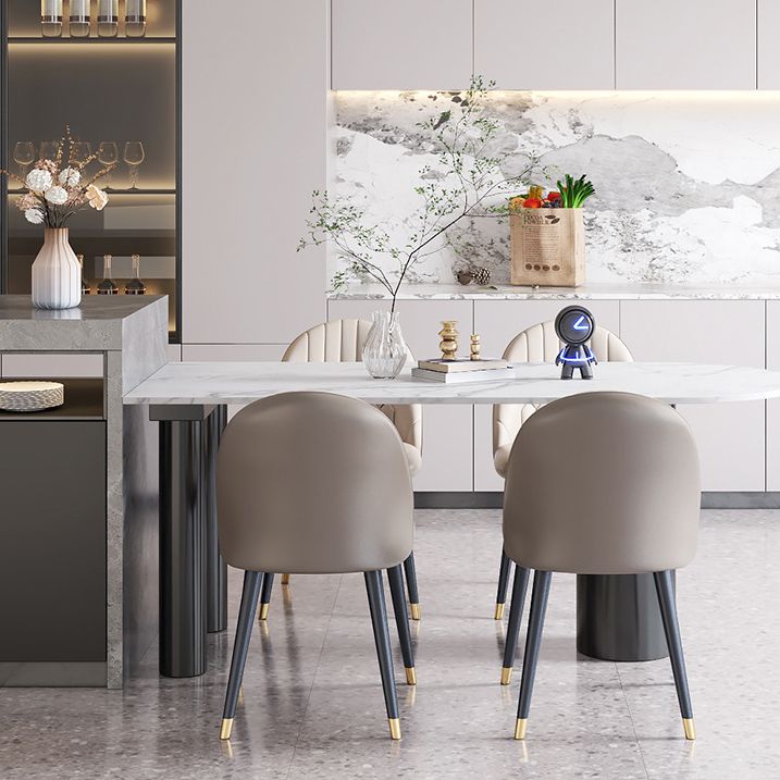 Modern Style Dining Table White Sintered Stone Dining Table with Black Base for Kitchen