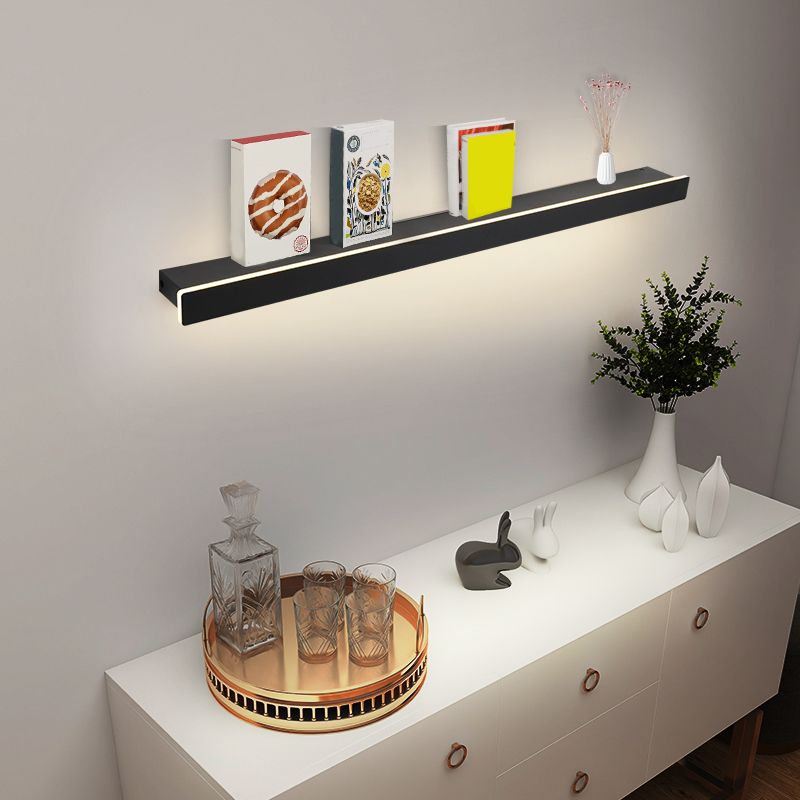 Linear Wall Light Fixture Nordic Metal Foyer LED Wall Lighting with Storage Rack Design