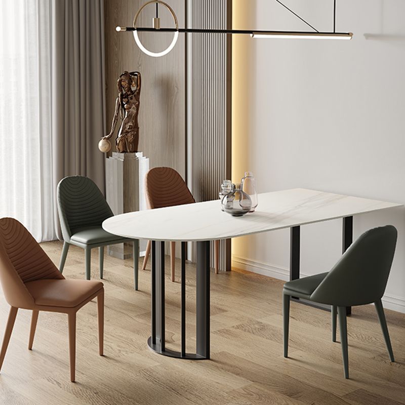 Onregelmatige eettafel van gesinterd steen Moderne eilandtafel met wit/zwart dubbel voetstuk