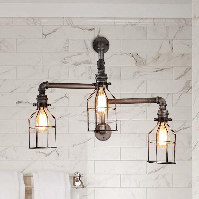 3 luci illuminazione a parete di protezione in filo con design tubo vintage in metallo bronzo la luce per caffetteria per caffettiera