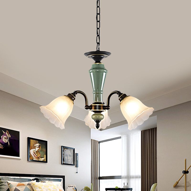 Zwart bloem plafond kroonluchter landelijke stijl matglas 3/6/8 hangende lichtkit met dompelarm