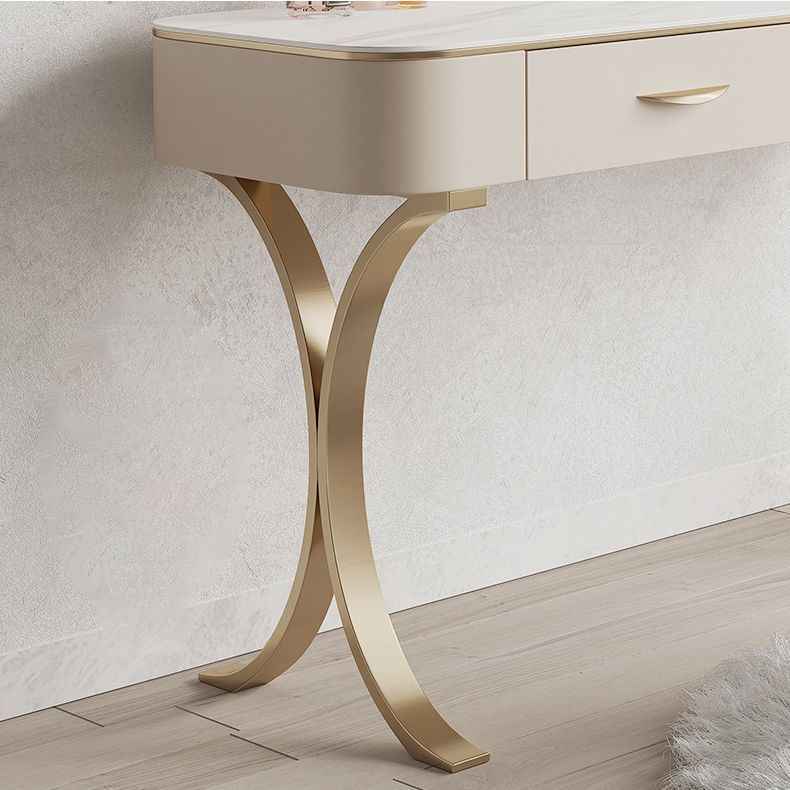 Wooden Glam Makeup Vanity Desk Beige Vanity Dressing Table Set with Drawer