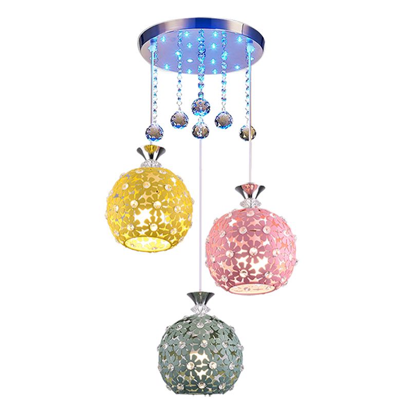 Crystal Ball Chrome Cluster Pendant Globe 3-Bulb Contemporary Hanging Light with Round/Linear Canopy