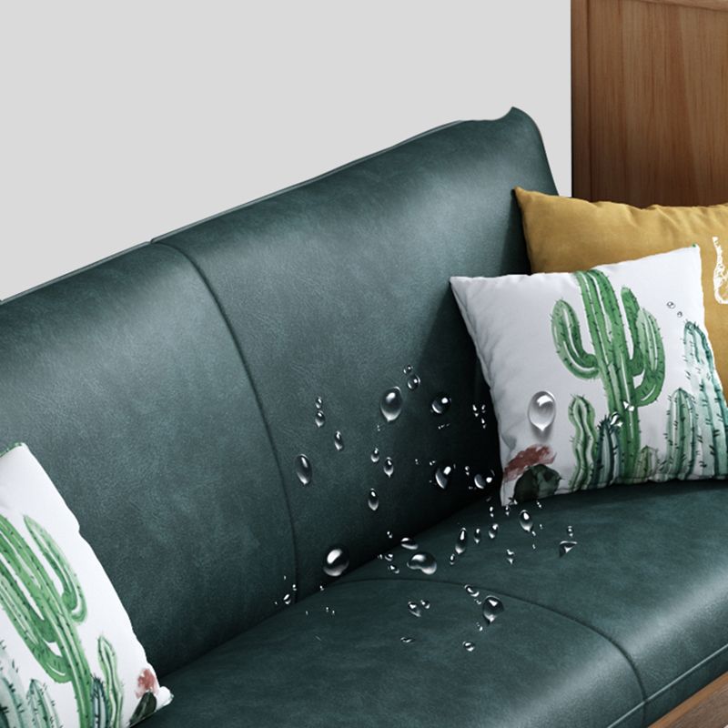 Faux Leather Scandinavian Square Arm Sofa with Wood Base - 30.3" H