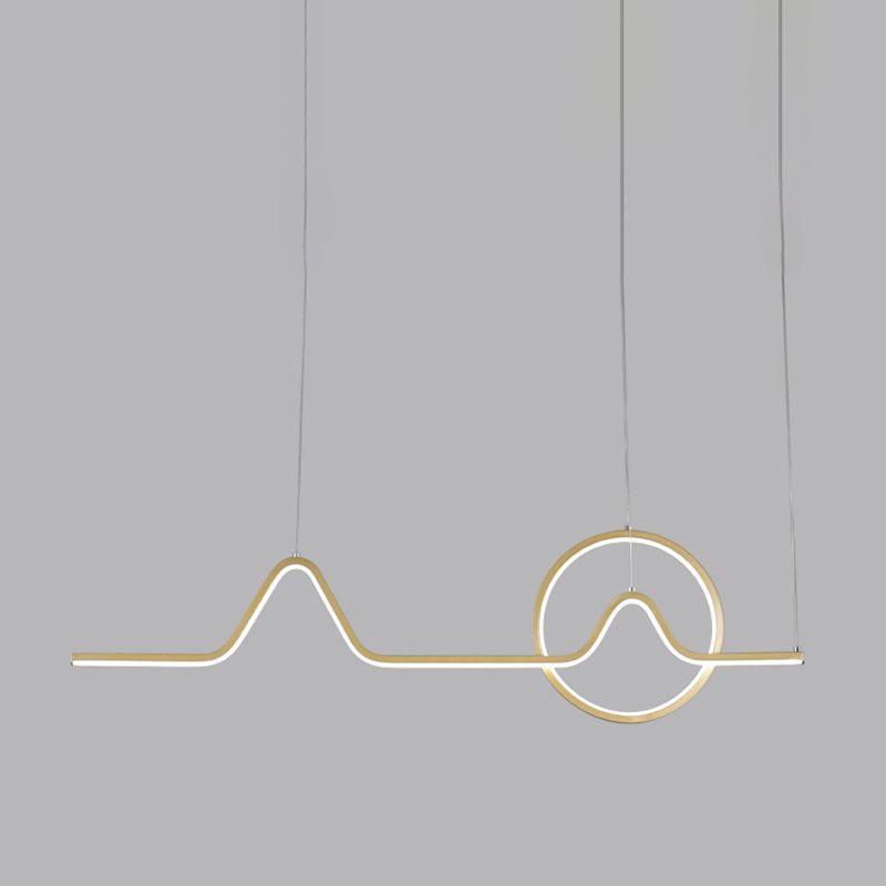 Linear Shape Chandelier Lighting Modern Style Metal 2 Lights Island Lamps in Gold/Black