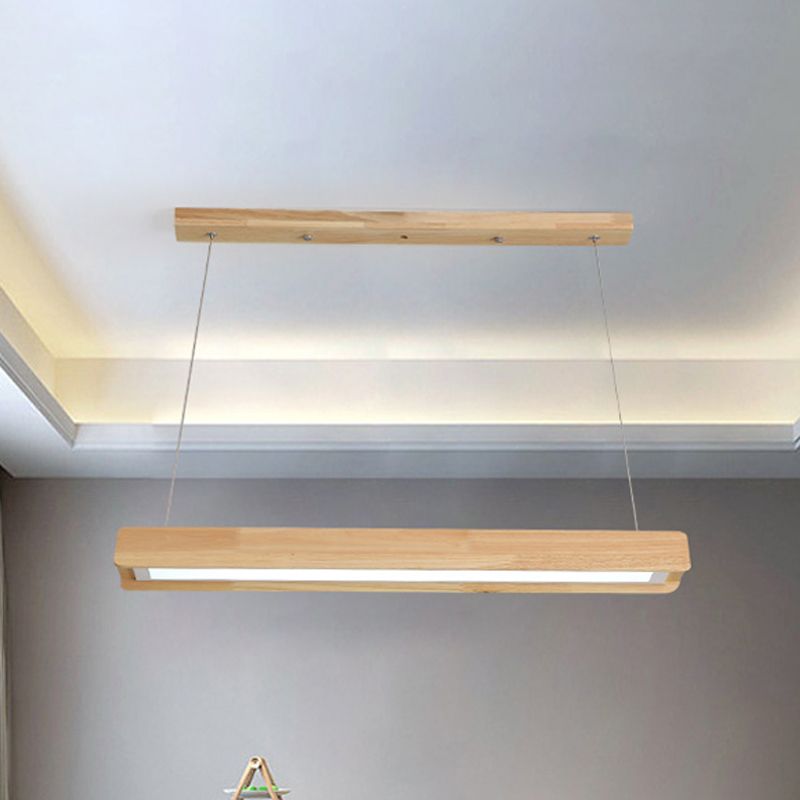 25.5"/37.5"/47" Wide Linear LED Pendant Light Fixture Modern Wood Single Light Dining Room Hanging Ceiling Light in Warm/White Light