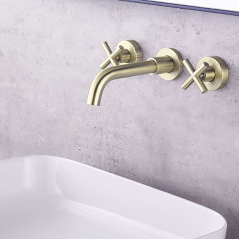 Glam Centerset Faucet Brass Cross Handles 3 Holes Wall Mounted Bathroom Faucet