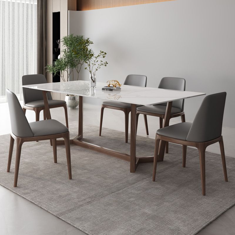 Industrial Style Dinner Table Rectangle Stone Dining Site Table in White