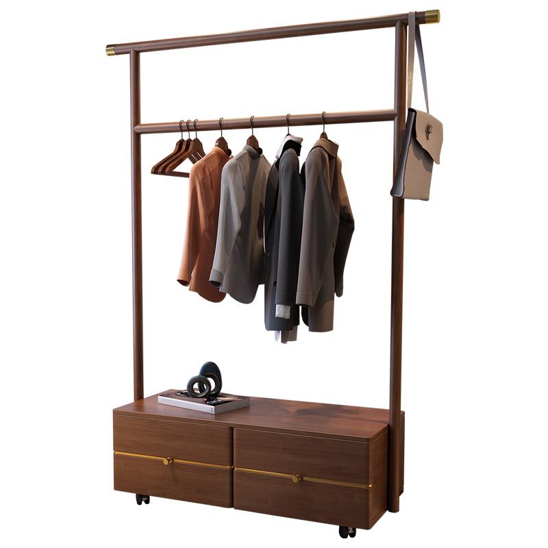 Contemporary Movable Wardrobe Wooden Bedroom Armoire with Drawers