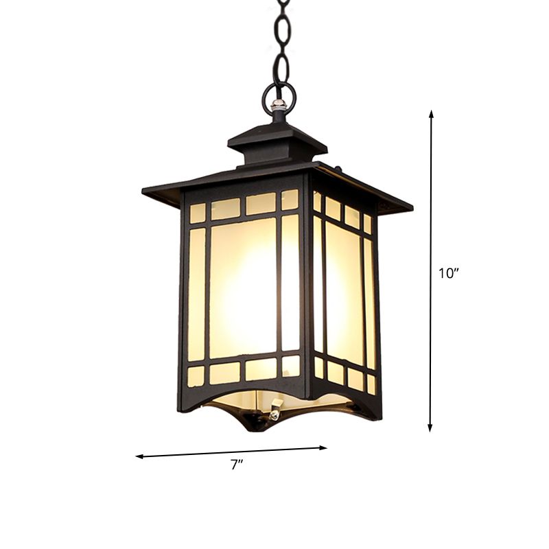 Black Finish Open Bottom Pendant Rustic Frosted Glass 1-Bulb Courtyard Hanging Ceiling Light