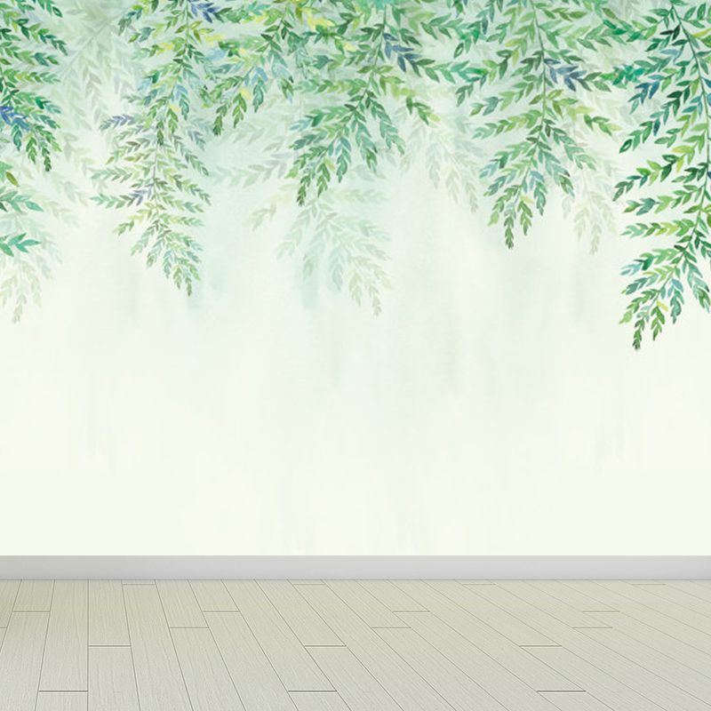 Huge Leaves Mural Decal for Bathroom Botanical Wall Art in Pastel Color, Moisture Resistant