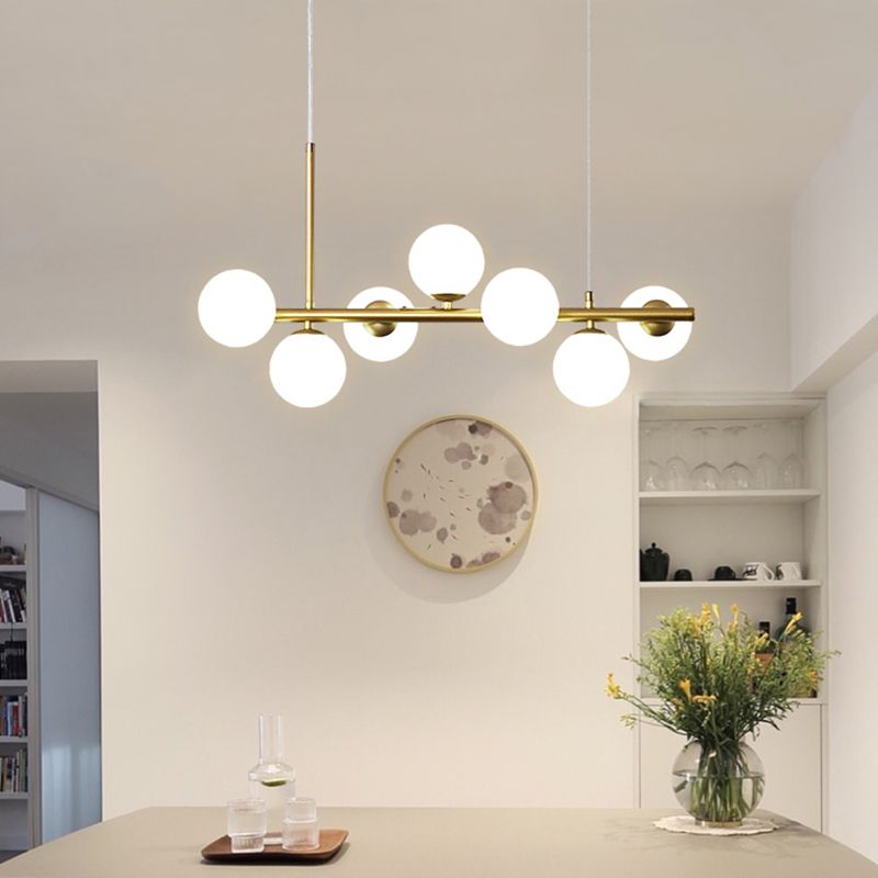 Moderne Insel Leichtes Multi-Head-Restaurant Hängende Lampe mit Globe Glass Shade