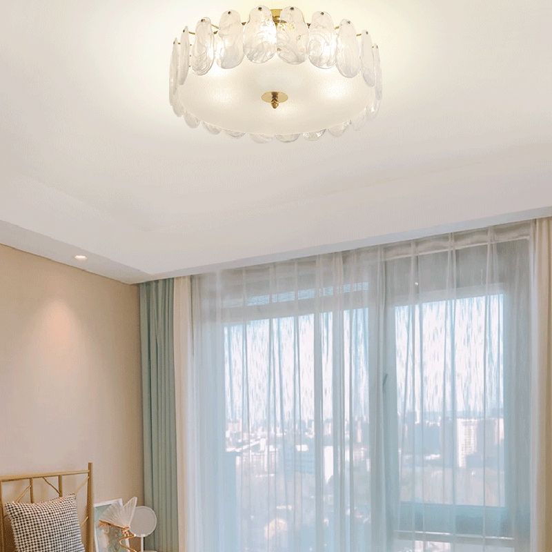 Glass Round Shape Flush Mount Light Modern-Style Multi Lights Flush Ceiling Light in Gold