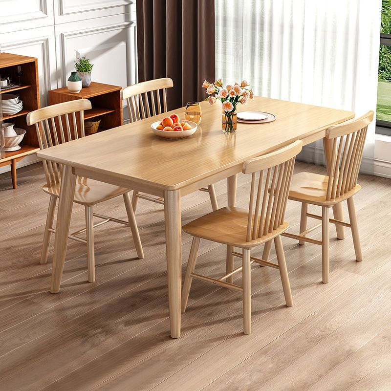 Rectangular Natural Oak Dining Table Solid Wood Tabletop for Living Room