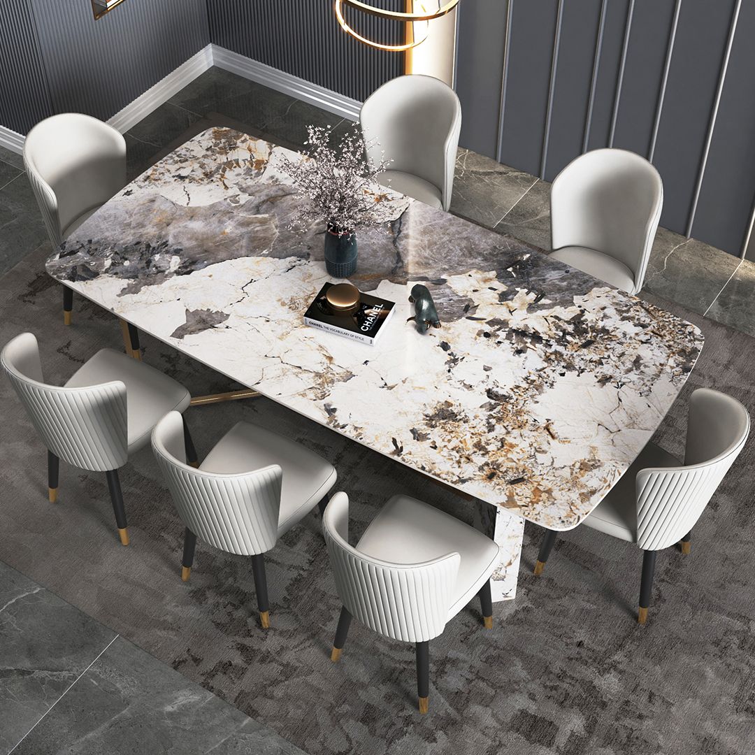 Metal Traditional Luxury Rectangle Indoor Table Sintered Stone Table for Dining Room