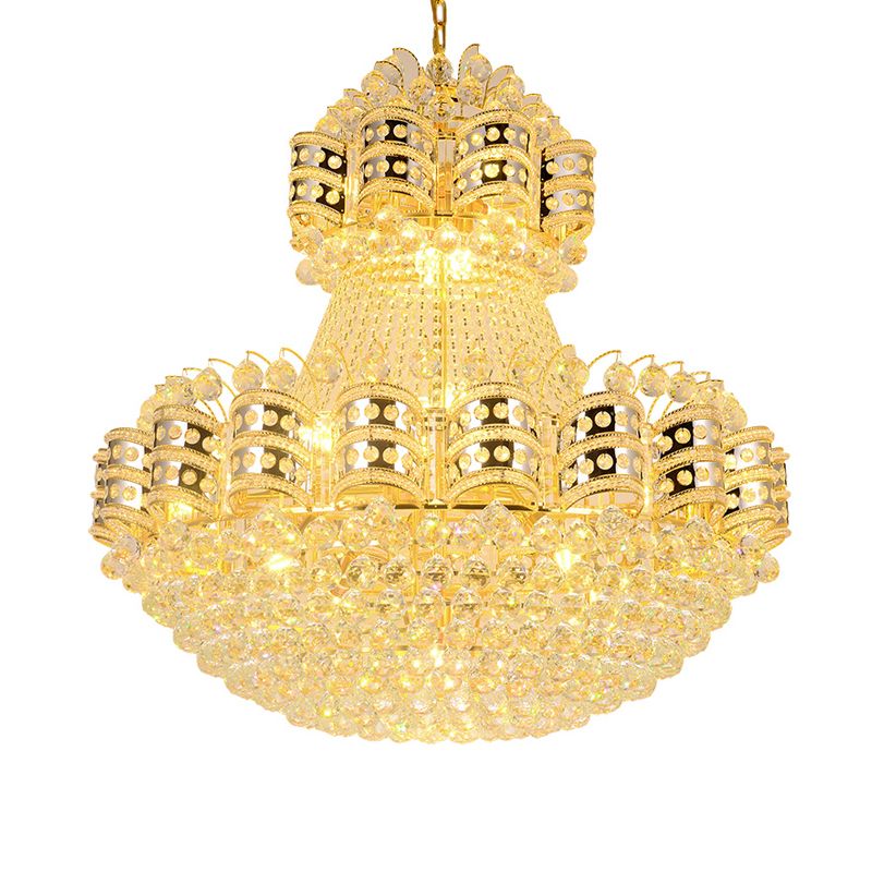 Crystal Domed Chandelier Lighting Tradition 9 Bulbs Gold Pendant Light Fixture with Adjustable Metal Chain