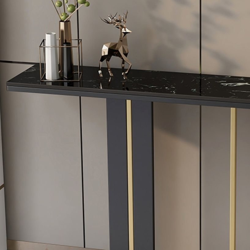 Modern Marble Top Console Table with Rectangle Top and Pedestal Base
