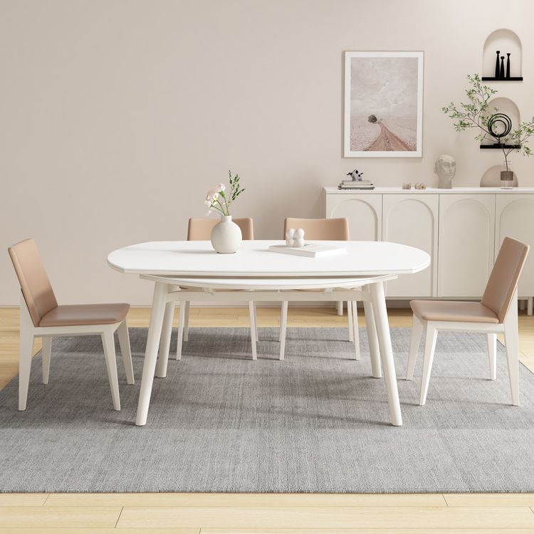 White Drop-Leaf Dining Table Round Sintered Stone Dinner Table for Dining Room