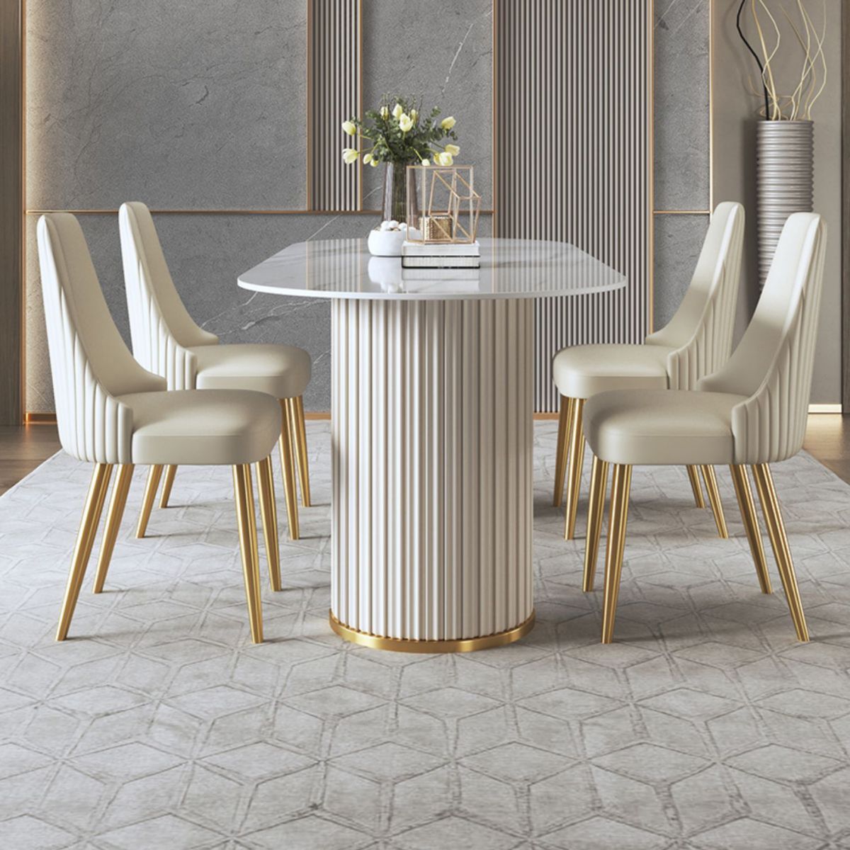 Glam Sintered Stone White Dining Table Oval Standard Dining Table for Kitchen