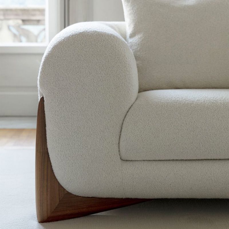 White Tuxedo Arm Sofa Modern 27.16" High Sofa with Wood Accents